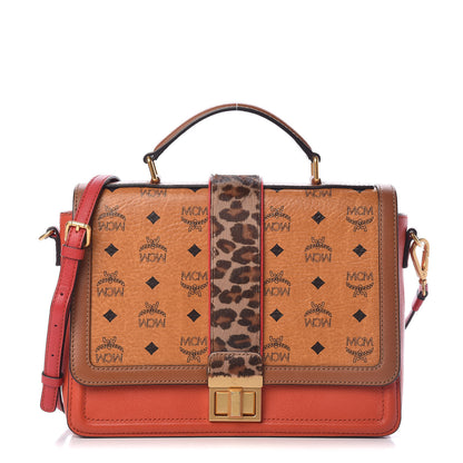 MCM Calf Hair Leopard Print Calfskin Visetos Satchel Cognac Orange 1 of 16