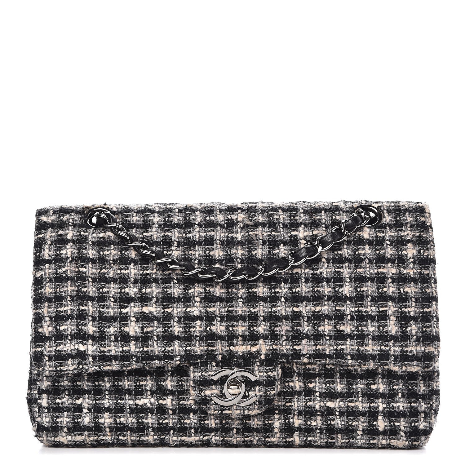 Chanel Tweed Medium Double Flap Black White 1 of 12