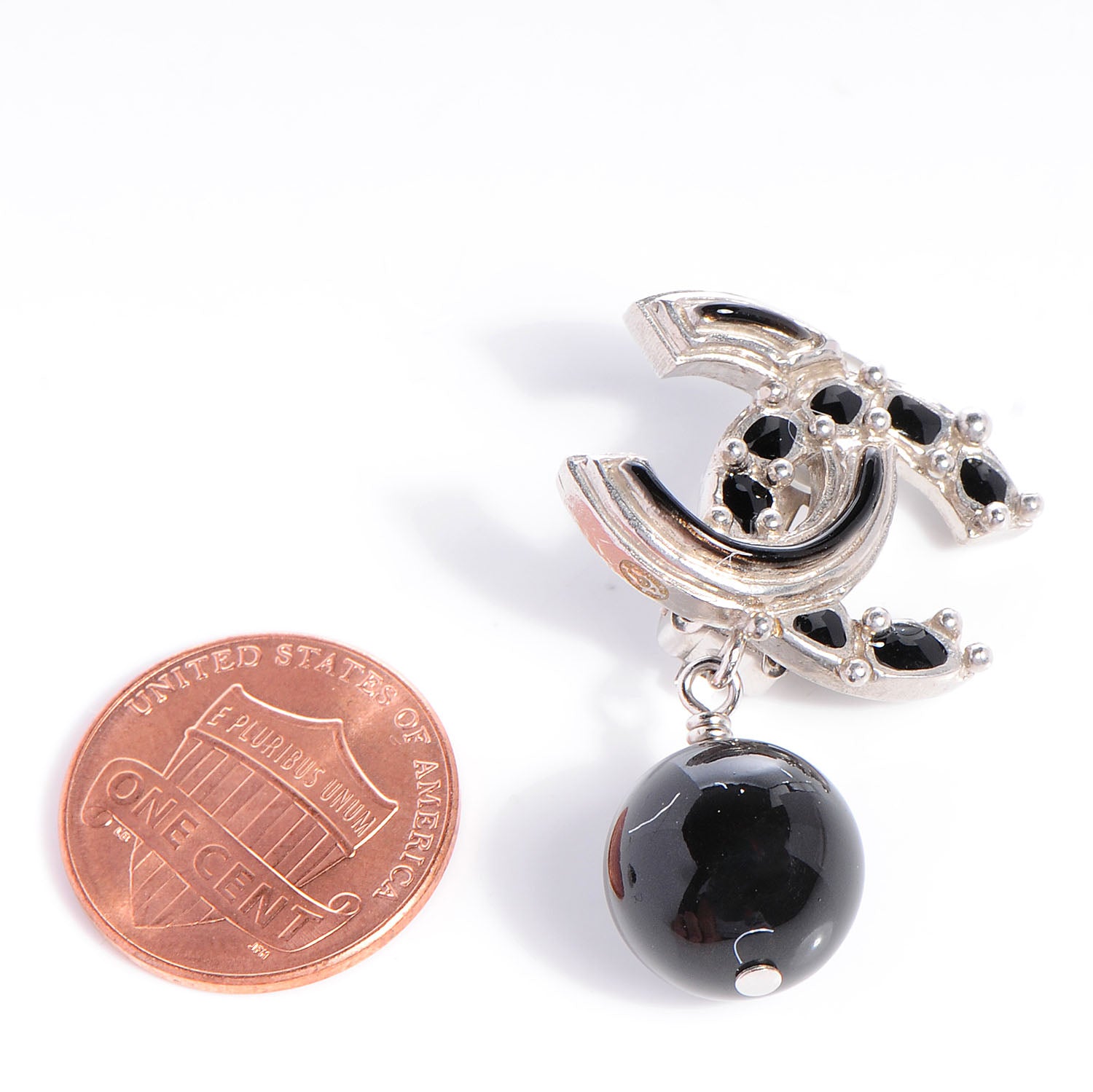 Chanel Enamel CC Drop Clip On Earrings Black 2 of 5