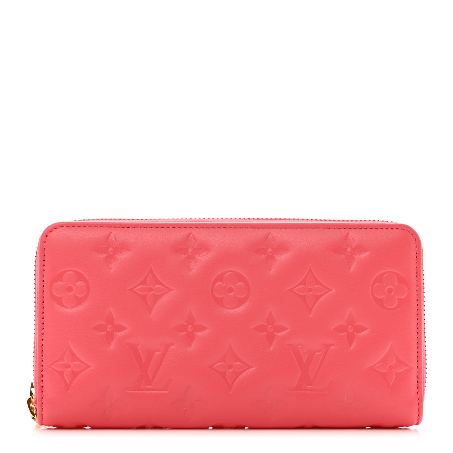 Lambskin Embossed Monogram Coussin Zippy Wallet Pink