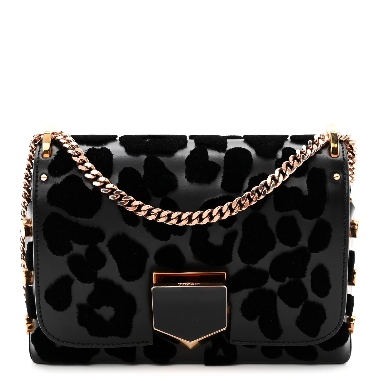 Calfskin Leopard Lockett Petite Shoulder Bag Black