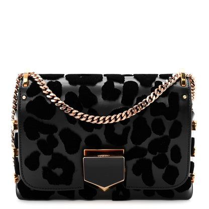 Jimmy Choo Calfskin Leopard Lockett Petite Shoulder Bag Black 1 of 9