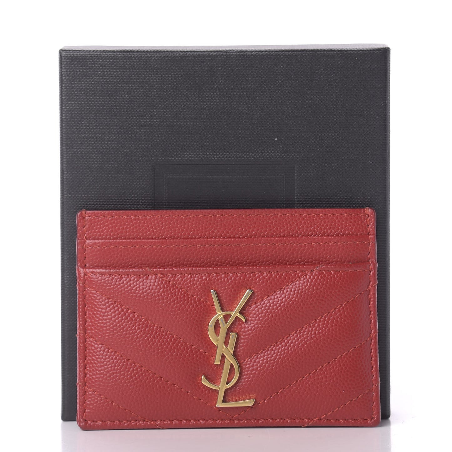 Grain De Poudre Matelasse Chevron Monogram Credit Card Case New Red