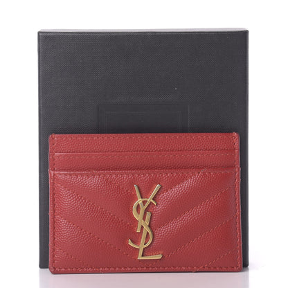 Saint Laurent Grain De Poudre Matelasse Chevron Monogram Credit Card Case New Red 9 of 9