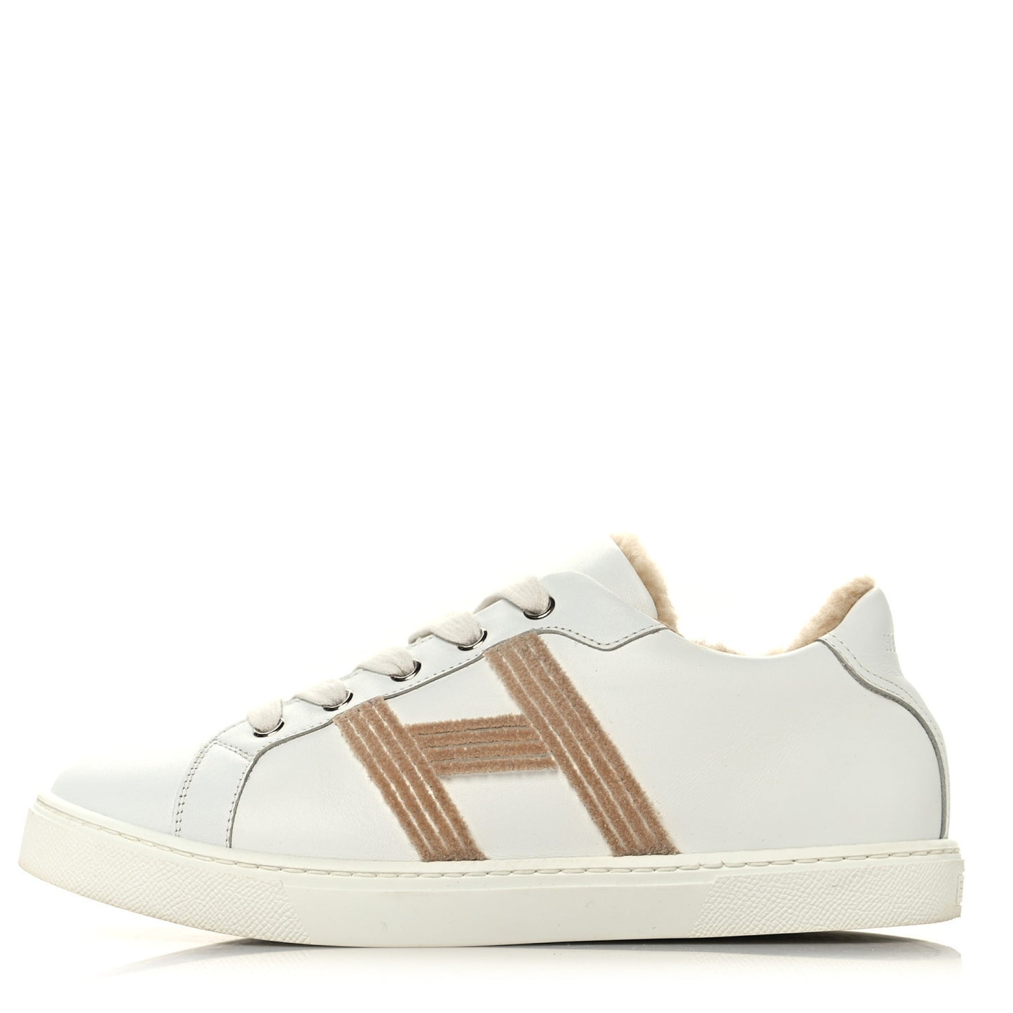Calfskin Shearling Womens Avantage Sneakers 37.5 White Ecru