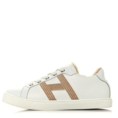 Hermes Calfskin Shearling Womens Avantage Sneakers 37.5 White Ecru 1 of 10