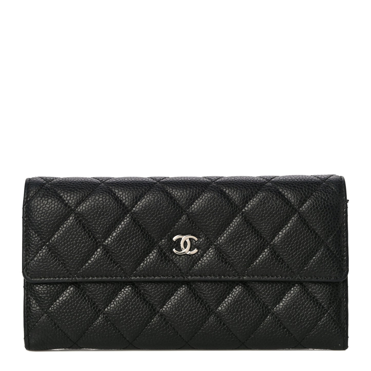 Caviar Quilted Large Gusset Flap Wallet Black