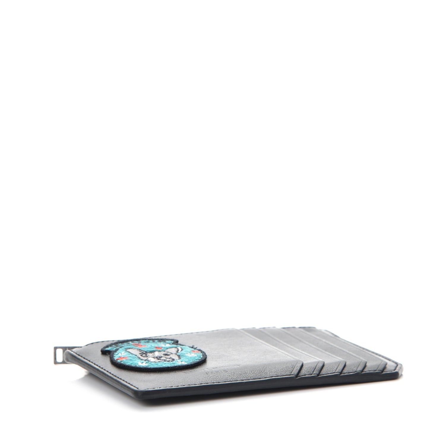 Calfskin Moujik Patch Fragments Zip Pouch Card Holder Black