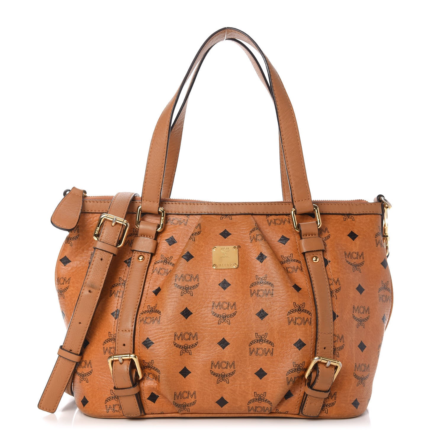 MCM Visetos Medium Essentials Shopper Tote Cognac 1 of 13