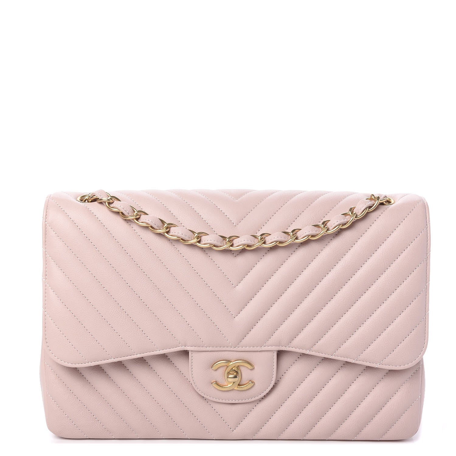 Chanel Calfskin Chevron Quilted Jumbo Double Flap Light Pink 1 of 10