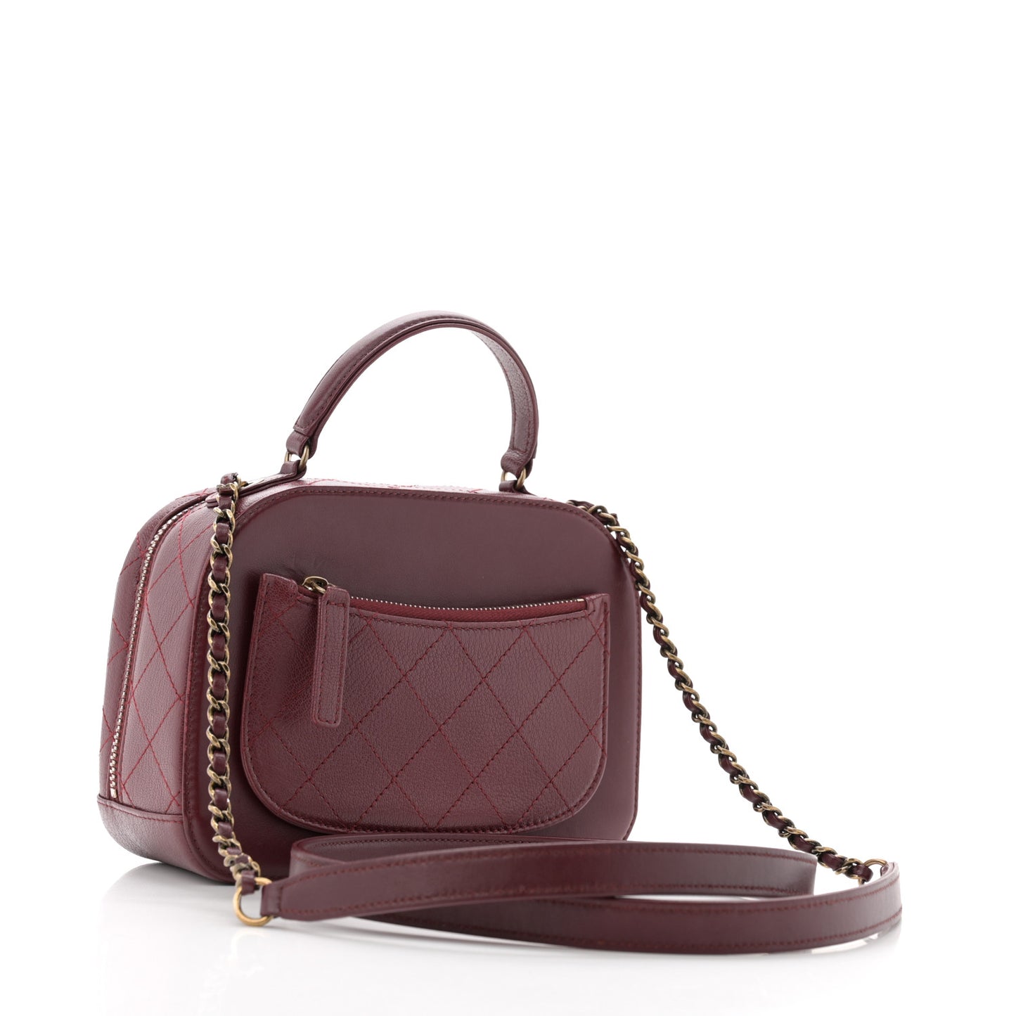 Shiny Calfskin Goatskin Quilted Small Coco Curve Vanity Burgundy
