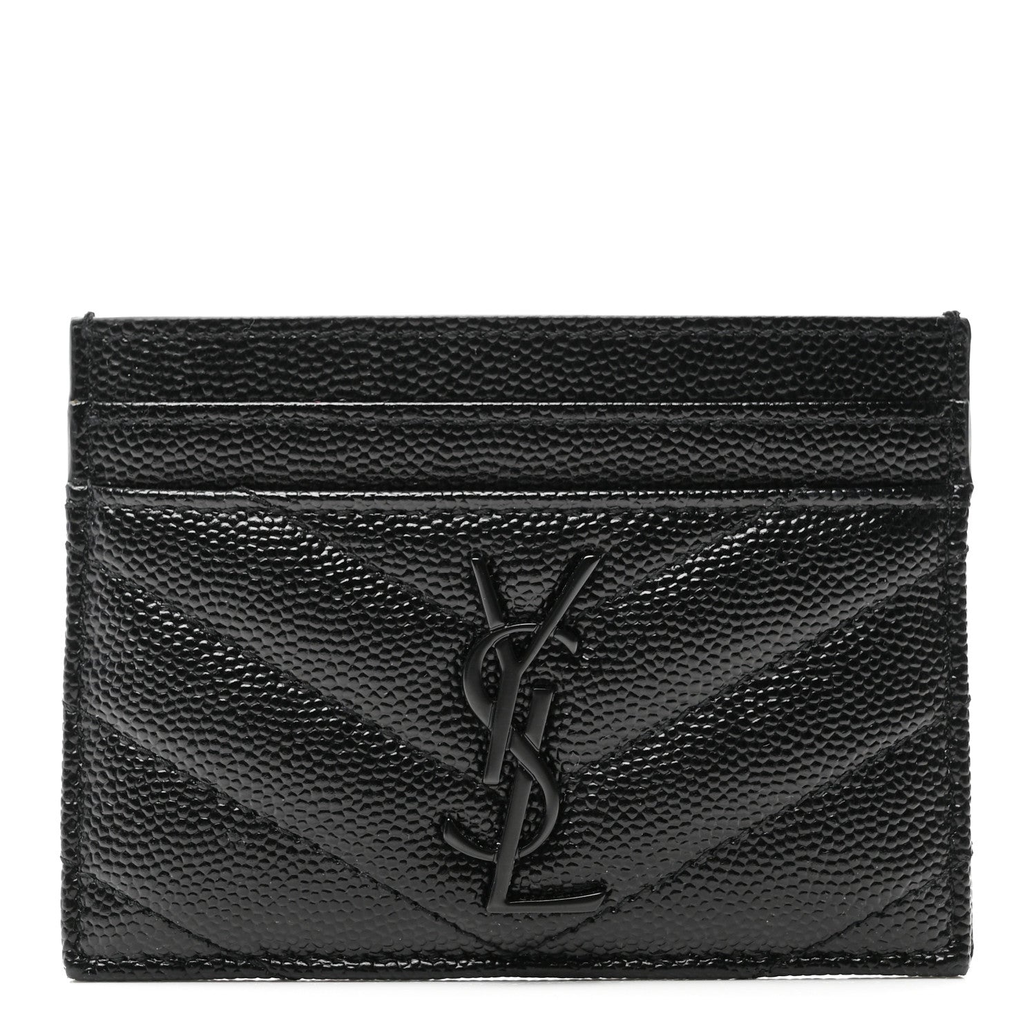 Saint Laurent Grain De Poudre Matelasse Chevron Monochrome Monogram Credit Card Case Black 1 of 7