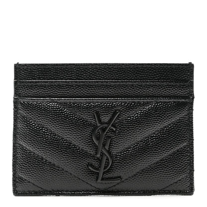 Saint Laurent Grain De Poudre Matelasse Chevron Monochrome Monogram Credit Card Case Black 1 of 7