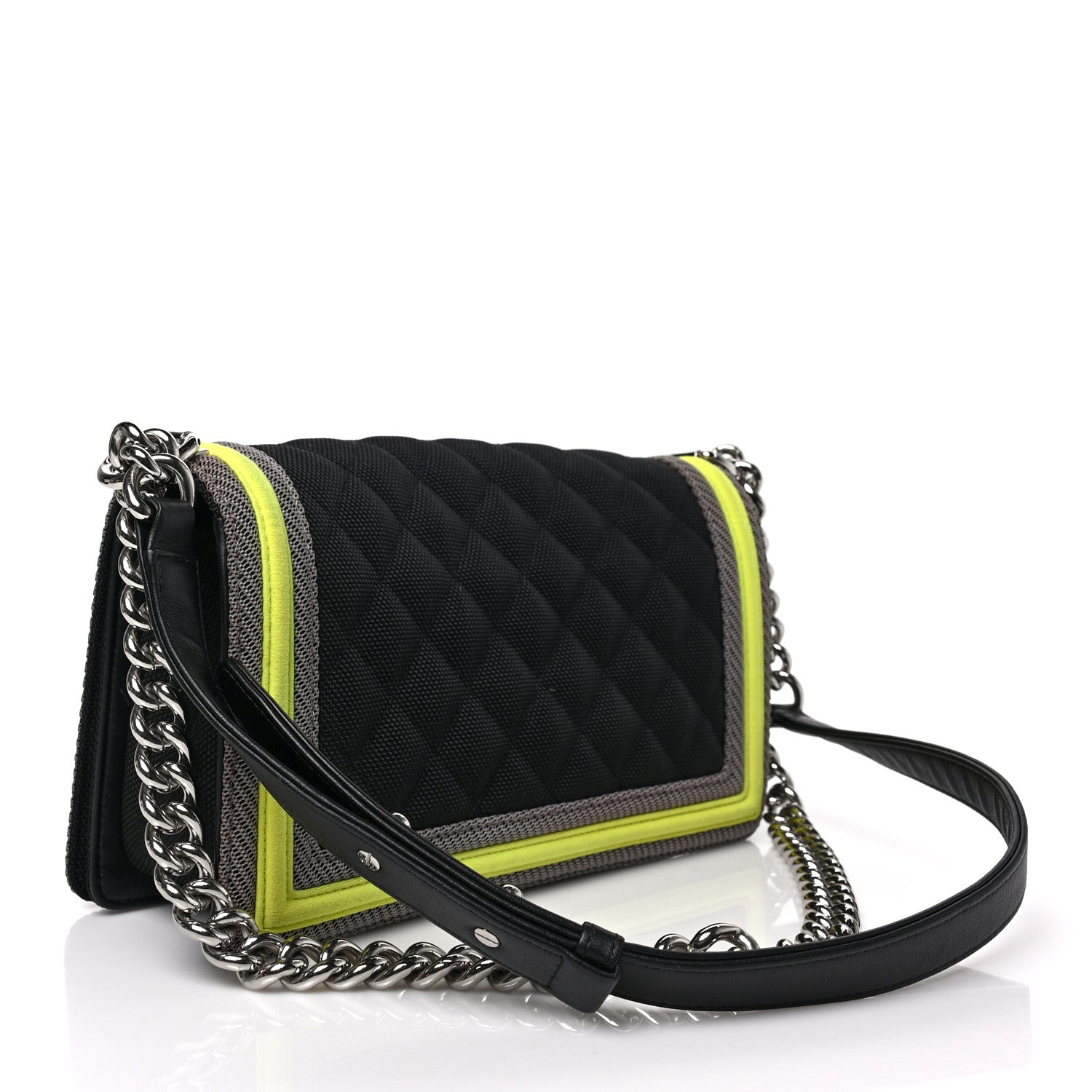 Chanel Canvas Quilted Medium Fluo Boy Flap Black Grey Yellow 3 of 8