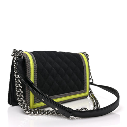 Chanel Canvas Quilted Medium Fluo Boy Flap Black Grey Yellow 3 of 8