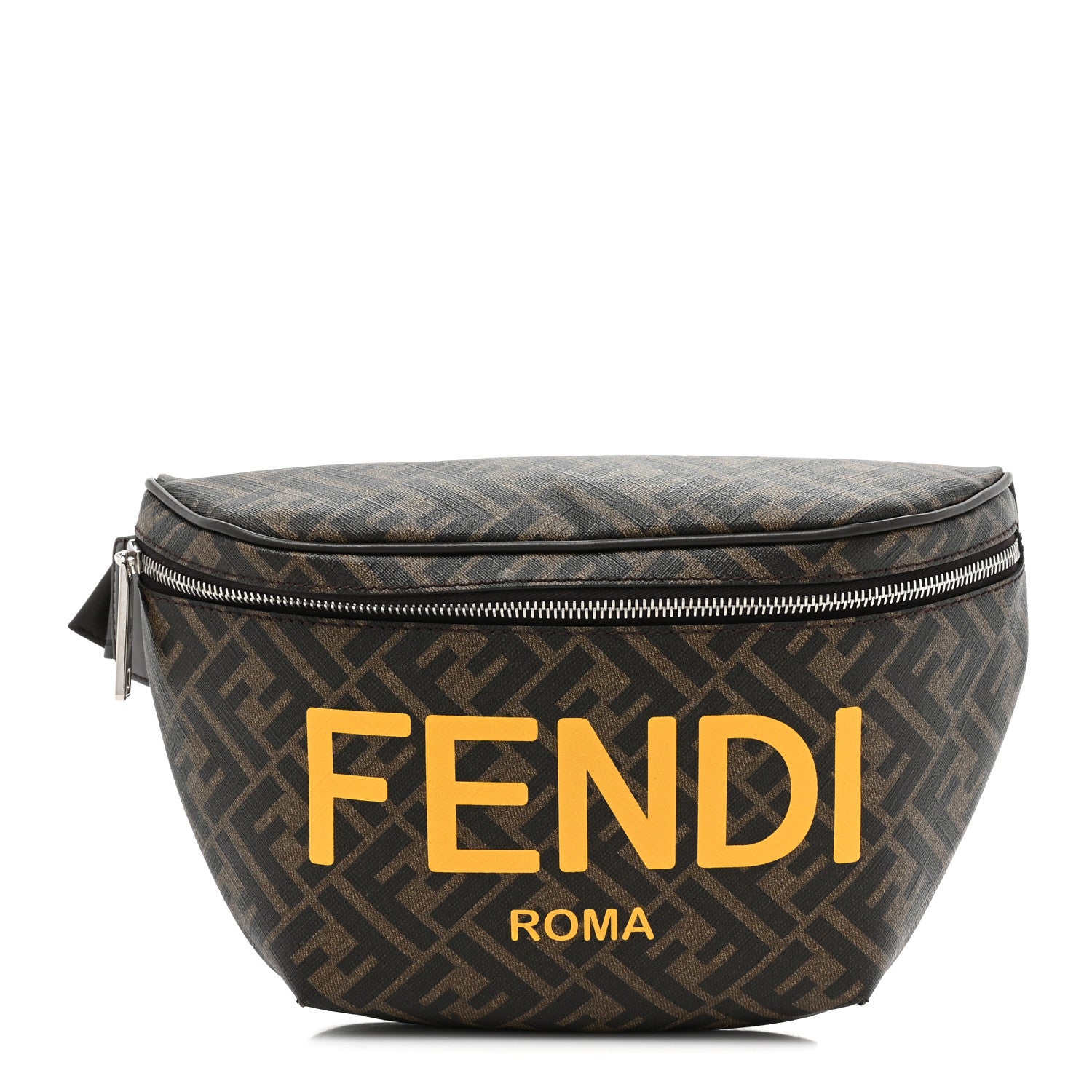 Fendi Shiny Glazed Fabric Vitello Cover FF 1974 Logo Belt Bag Black 1 of 11
