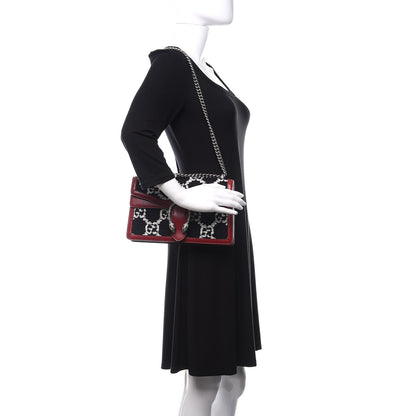 Gucci Tweed GG Monogram Small Dionysus Shoulder Bag Black White Romantic Cherry 2 of 11