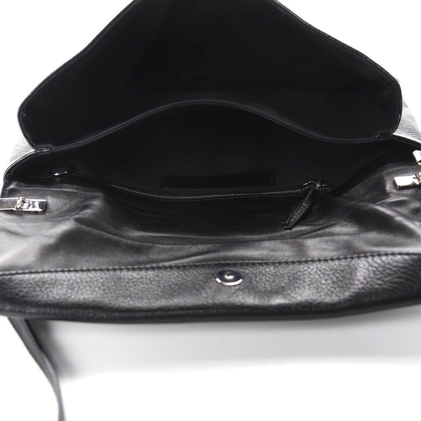 Chevre Silver Metallic Edge Hardware Envelope Clutch Black