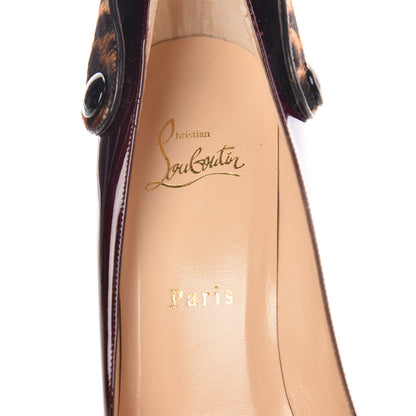 Christian Louboutin Patent Pony Hair Leopard Print Huguette 100 Pumps 39 Rouge Noir Leopard 7 of 15