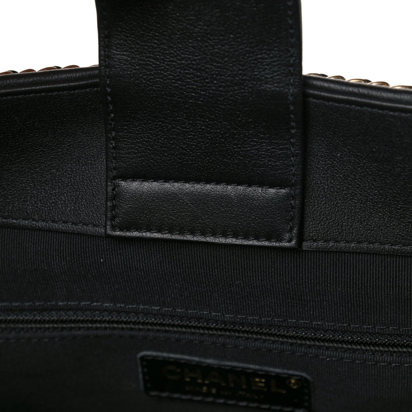 Calfskin Quilted Chain Lines Shopping Tote Black
