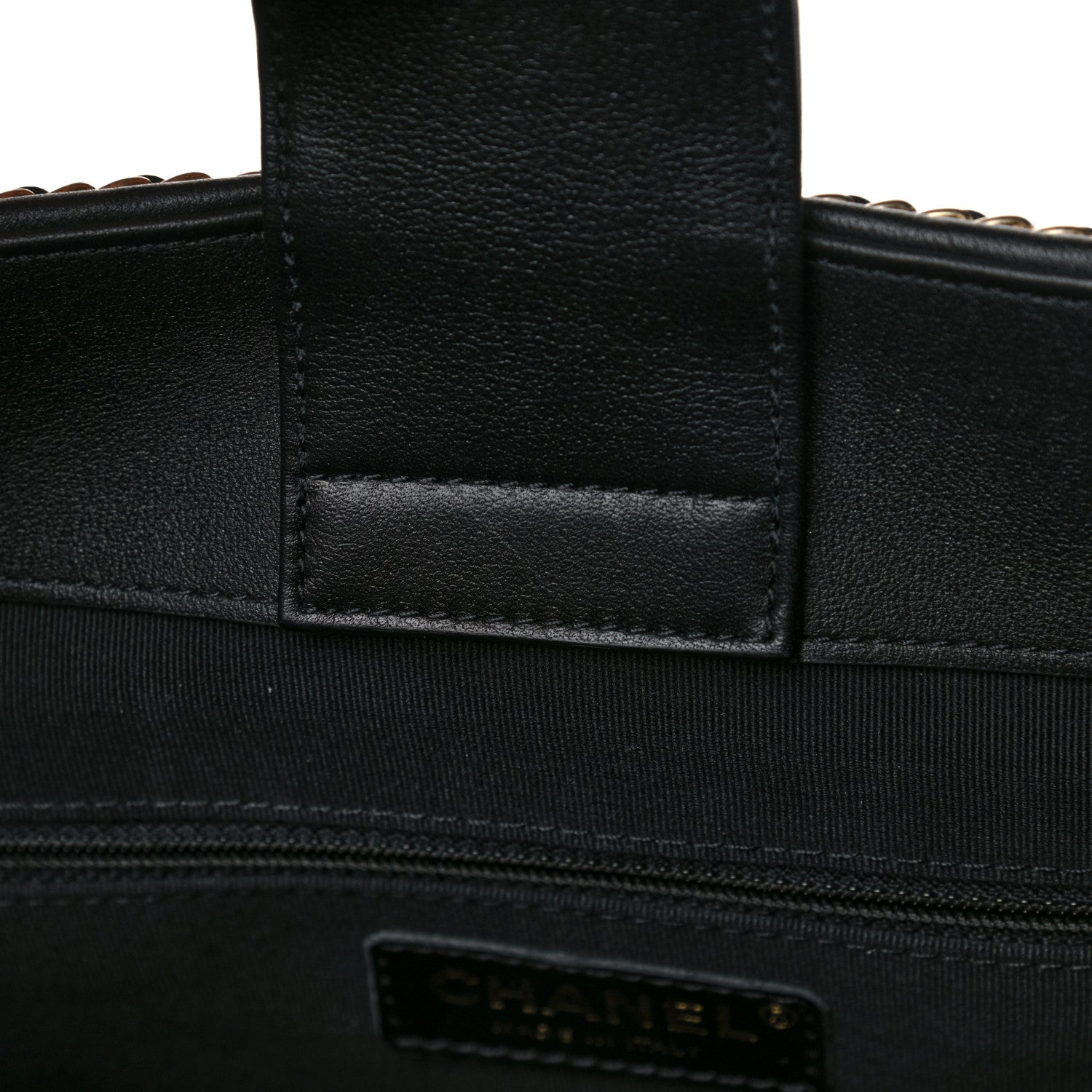 Chanel Calfskin Quilted Chain Lines Shopping Tote Black 10 of 12