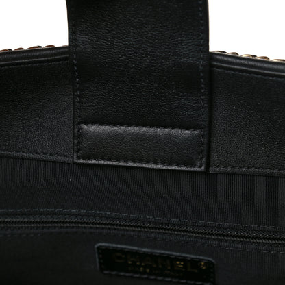 Chanel Calfskin Quilted Chain Lines Shopping Tote Black 10 of 12