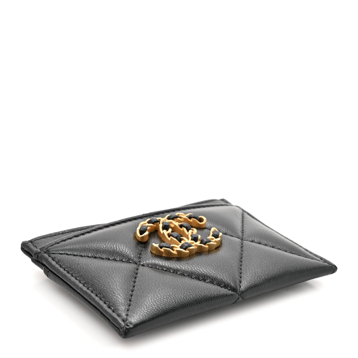 Lambskin Quilted Chanel 19 Card Holder Black