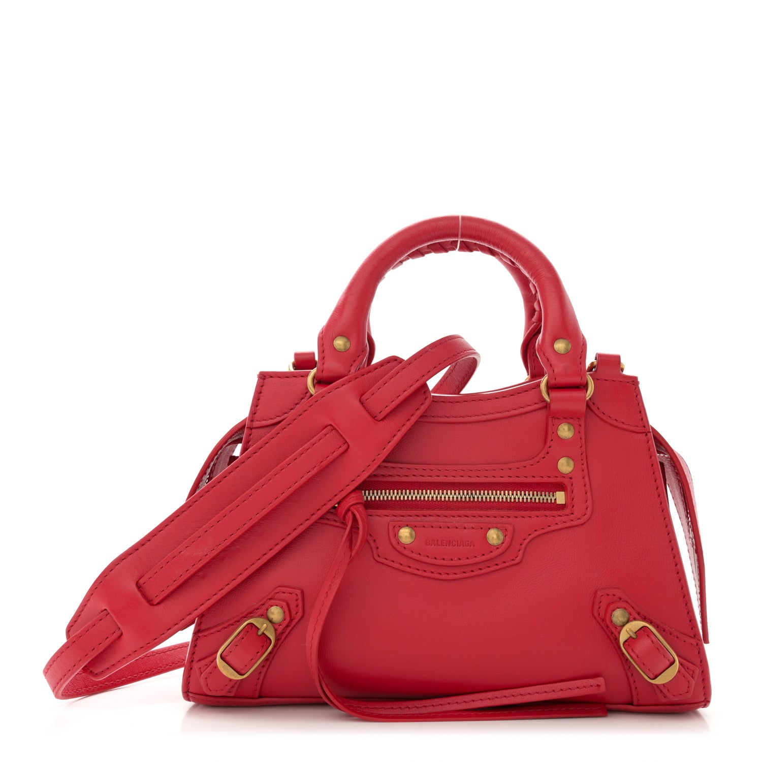 Balenciaga Smooth Calfskin Neo Classic Gold Hardware Mini City Red