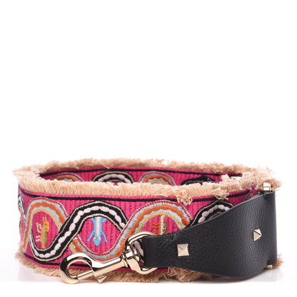 Valentino Garavani Canvas Animal Embroidered Rockstud Guitar Strap Pink 1 of 4