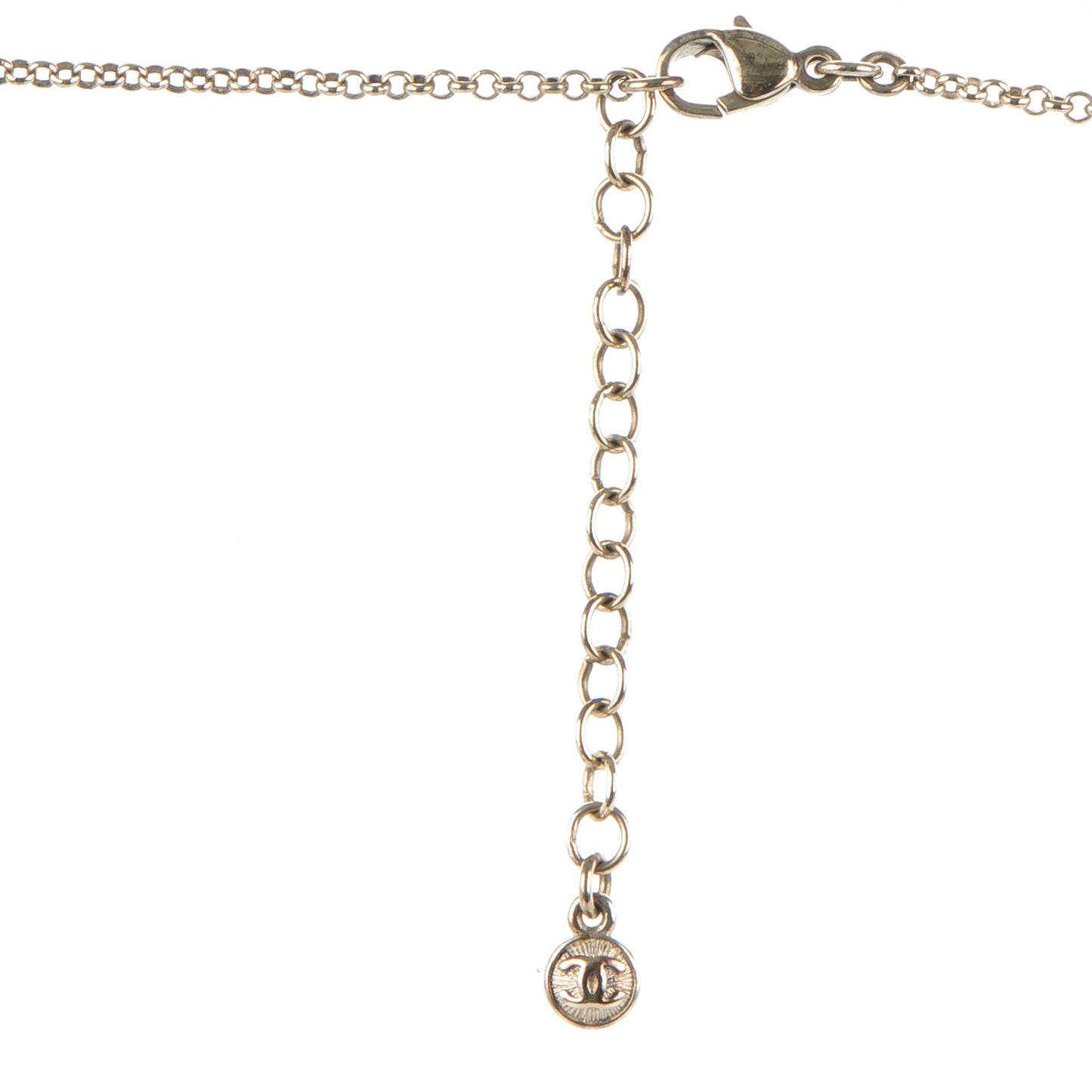 Crystal Pearl CC Bow Long Necklace Light Gold