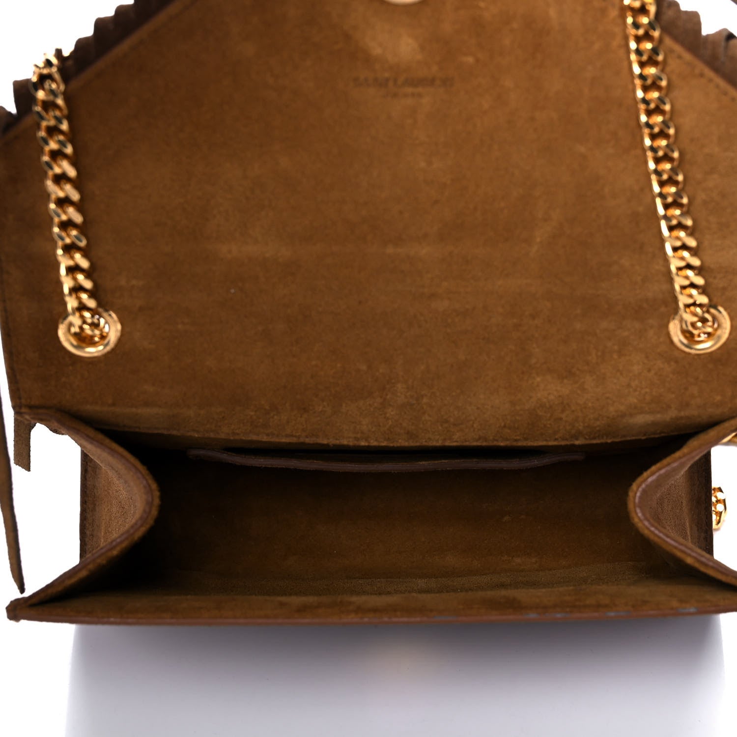 Saint Laurent Suede Fringe Small Monogram Satchel Light Ocre 5 of 11