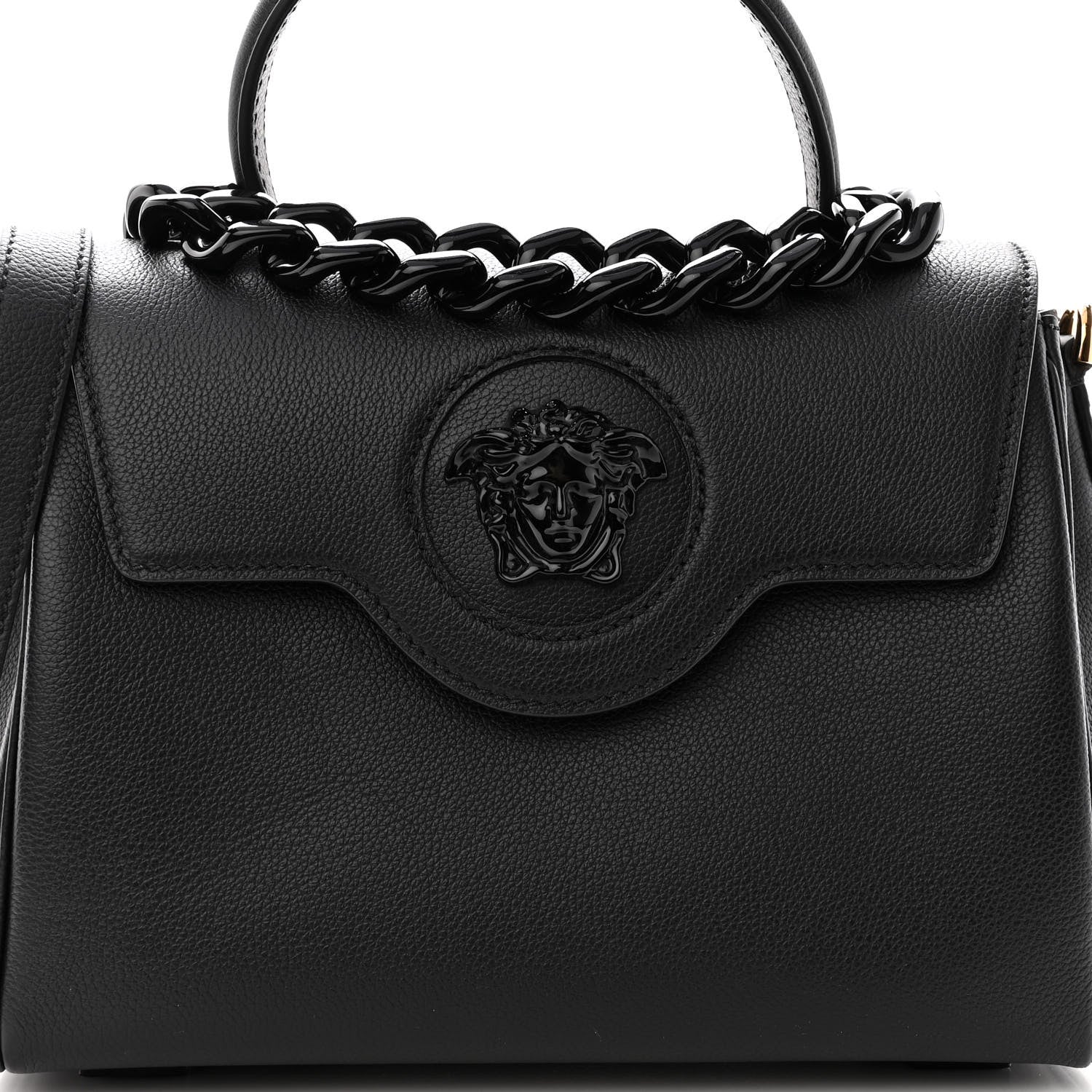 Versace Grained Calfskin La Medusa Top Handle Bag Black Lilac 7 of 9