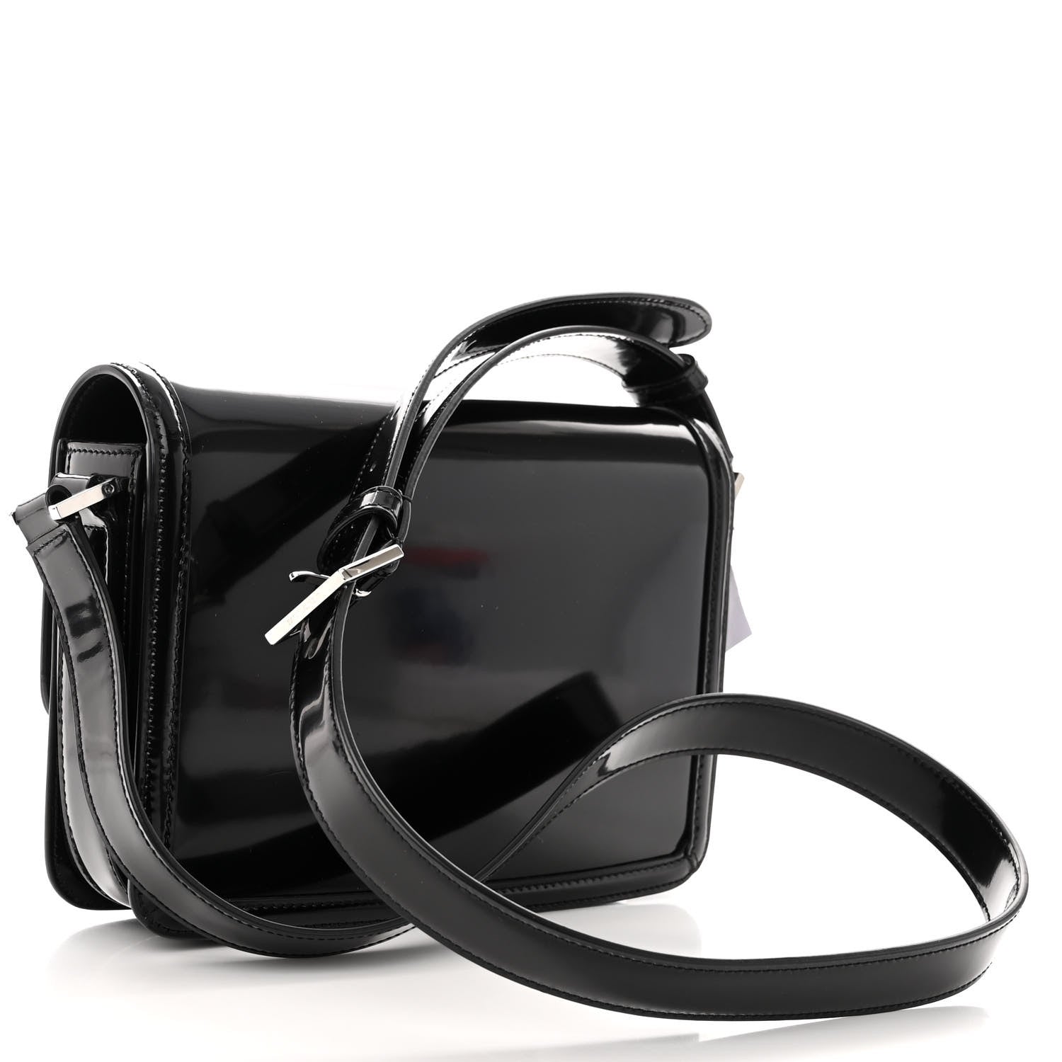 Saint Laurent Glazed Calfskin Monogram Medium Solferino Satchel Black 3 of 9
