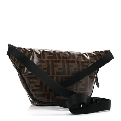 Fendi Glazed Fabric Vitello Century FF 1974 Stamp Patch Mens Pocket Belt Bag Mogano Panna Black 5 of 21