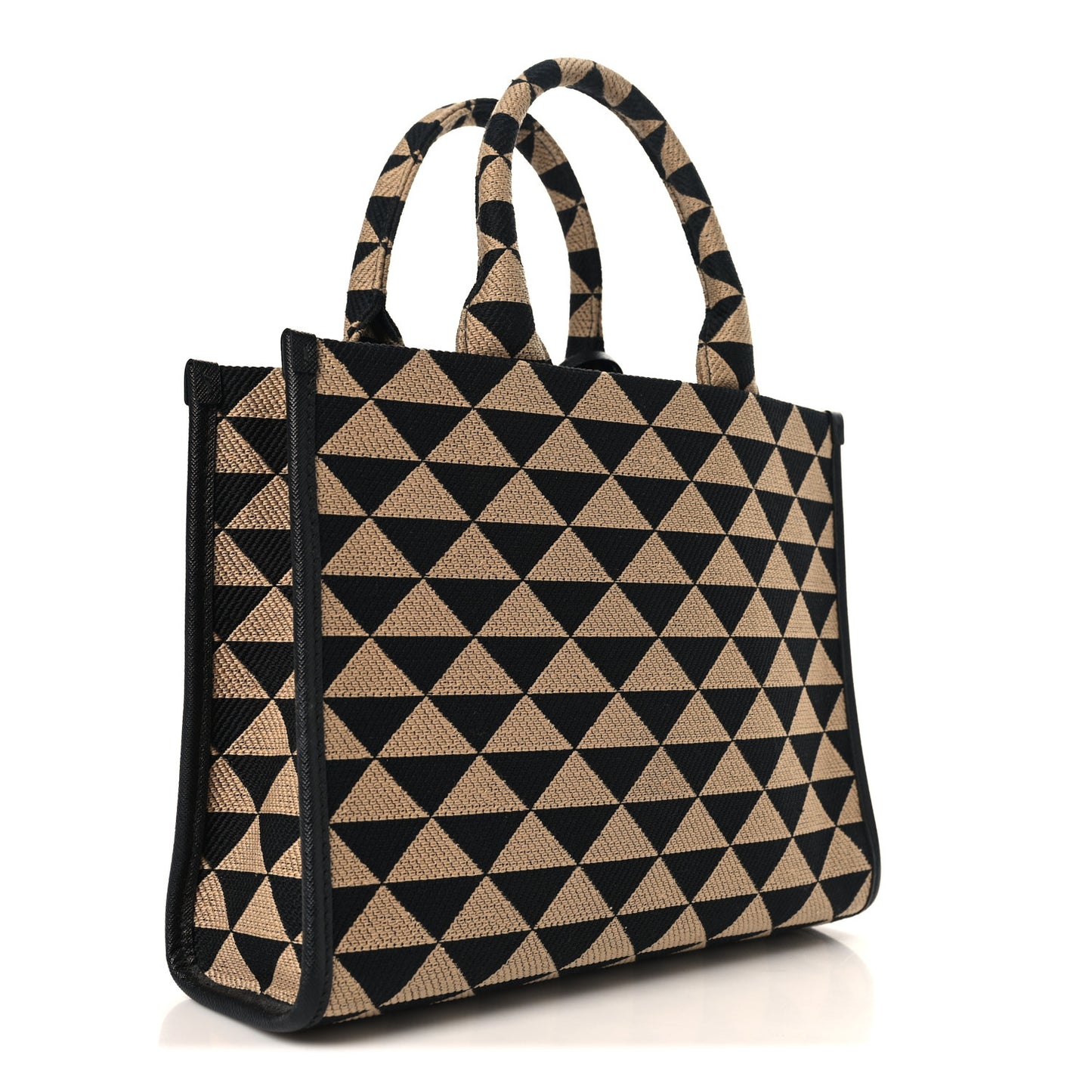 Jacquard Saffiano Triangolo Symbole Embroidered Small Tote Black Corda