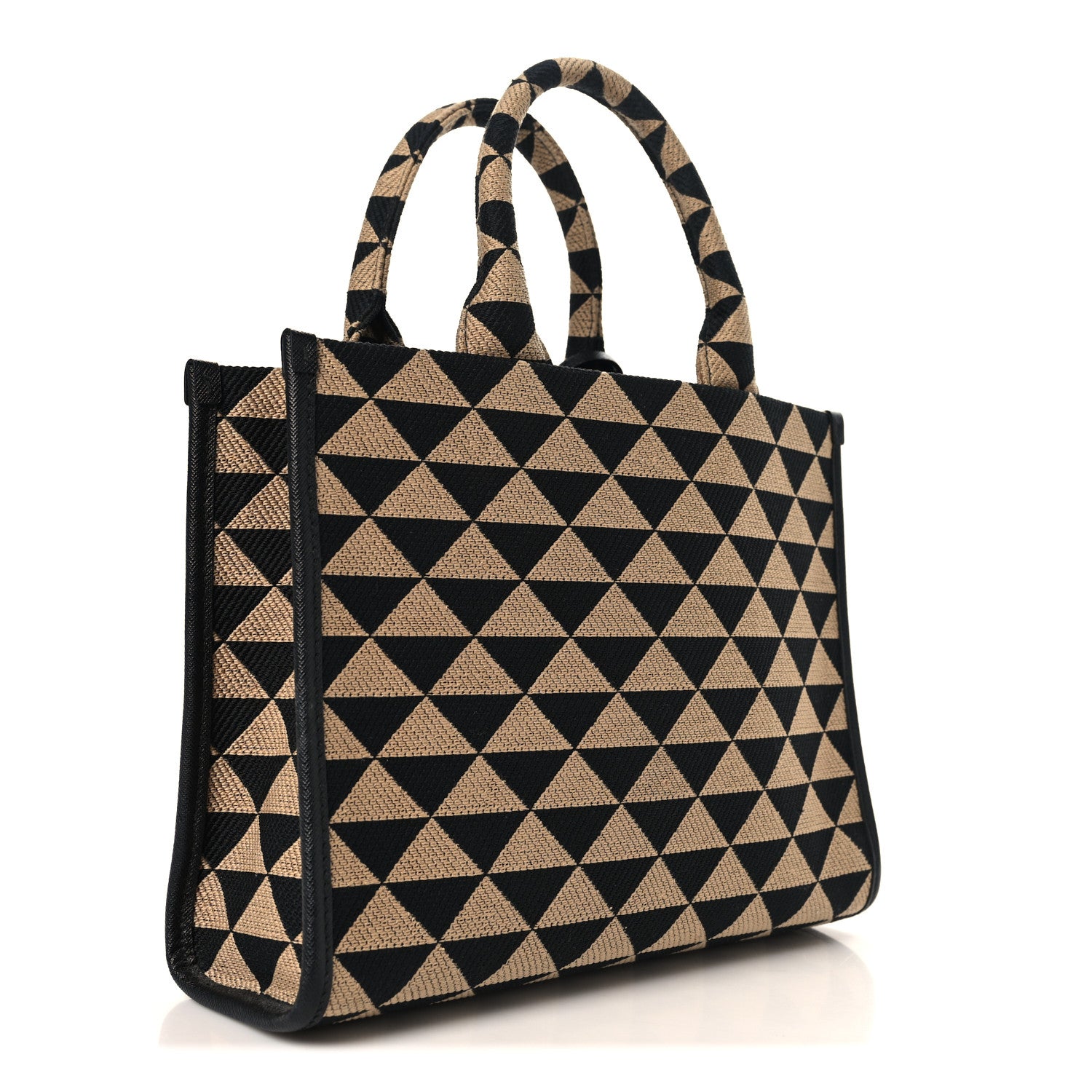 Prada Jacquard Saffiano Triangolo Symbole Embroidered Small Tote Black Corda 3 of 10
