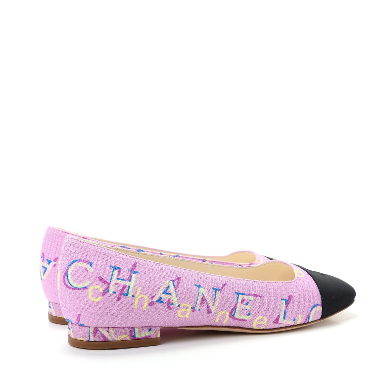 Chanel Fabric Grosgrain CC Flats 36 Pink Beige Black 4 of 11