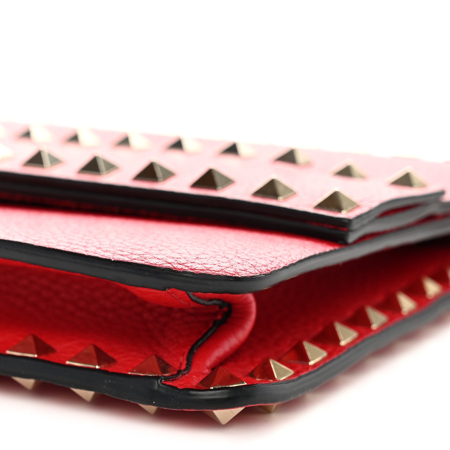 Pebble Calfskin Rockstud Side Slip Wristlet Clutch Rosso