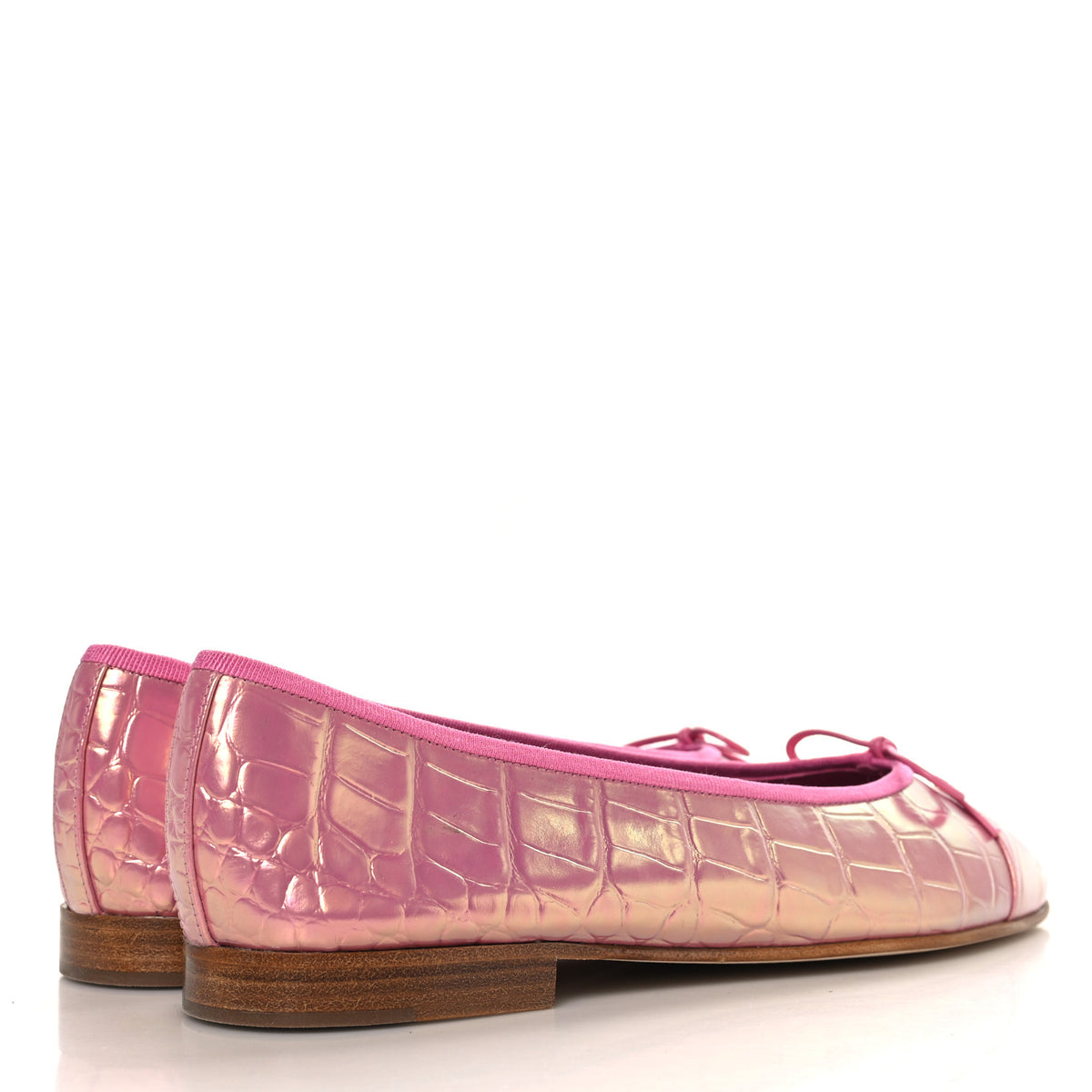 Chanel Iridescent Calfskin Crocodile Embossed Ballerina Flats 39 Pink 5 of 10