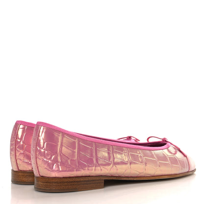 Chanel Iridescent Calfskin Crocodile Embossed Ballerina Flats 39 Pink 5 of 10