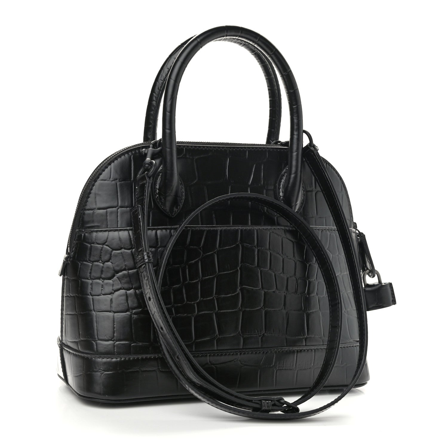 Balenciaga Calfskin Crocodile Embossed S Rivet Ville Top Handle Bag Black 3 of 12