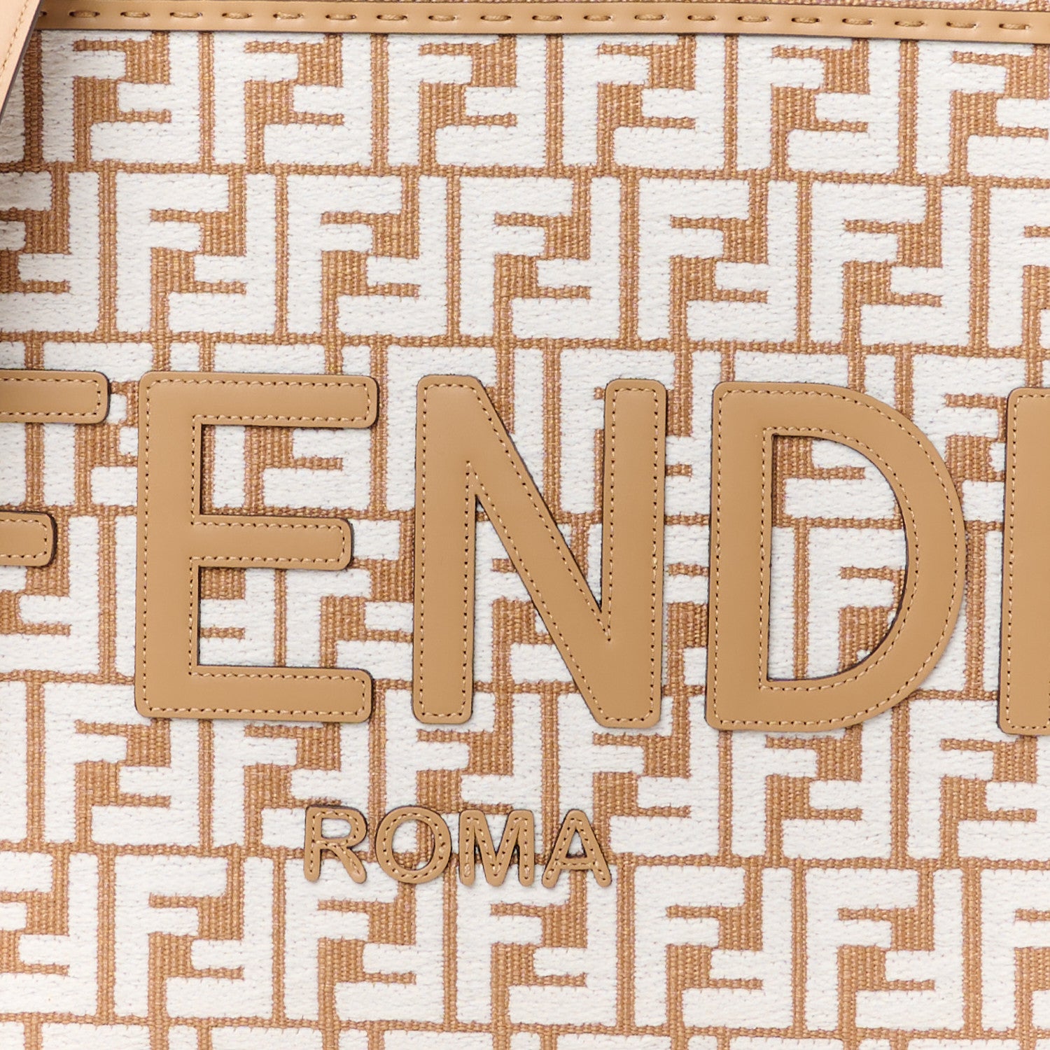 Fendi Woven Fabric Calfskin FF Medium Fendi Sunshine Shopper Tote Natural White Dark Honey 8 of 10