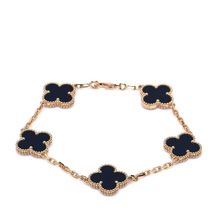 Van Cleef & Arpels 18K Yellow Gold Black Onyx 5 Motifs Vintage Alhambra Bracelet 2 of 8