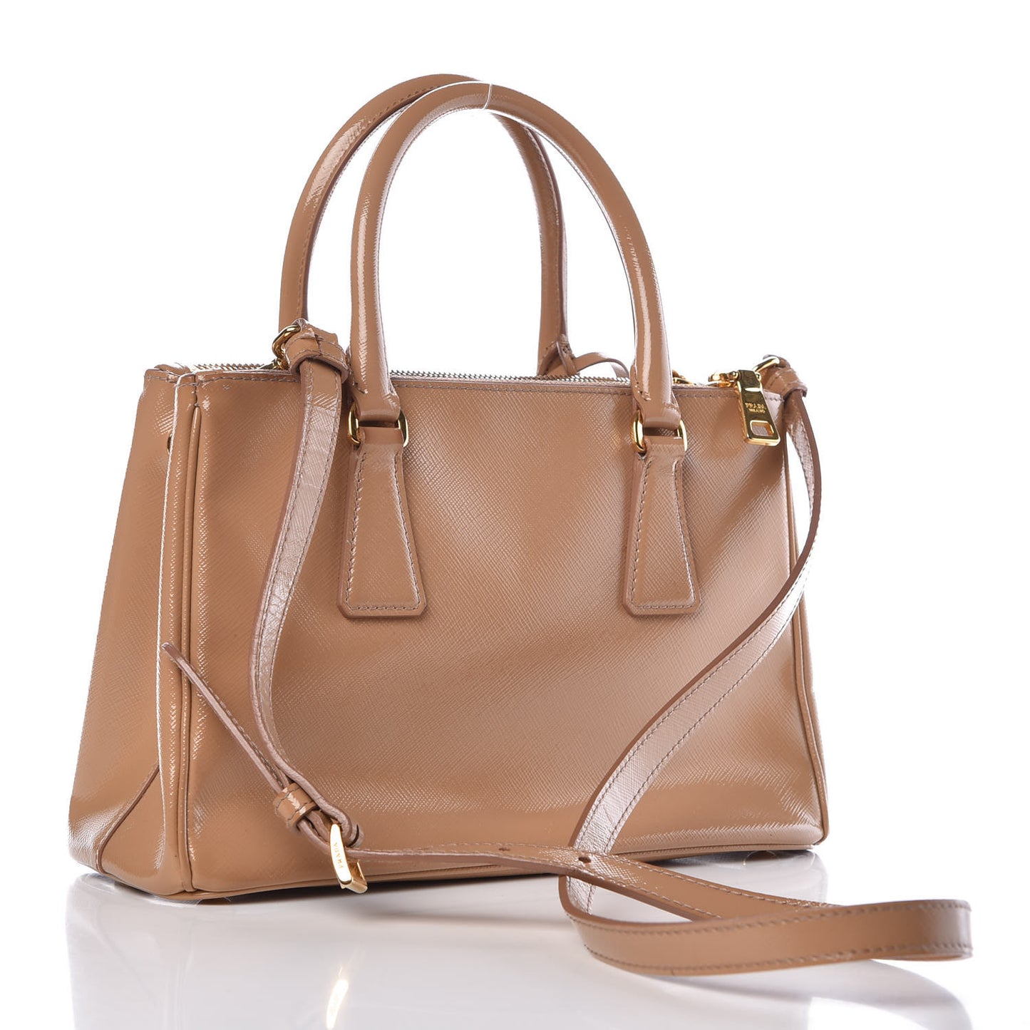 Saffiano Vernice Mini Galleria Double Zip Tote Noisette