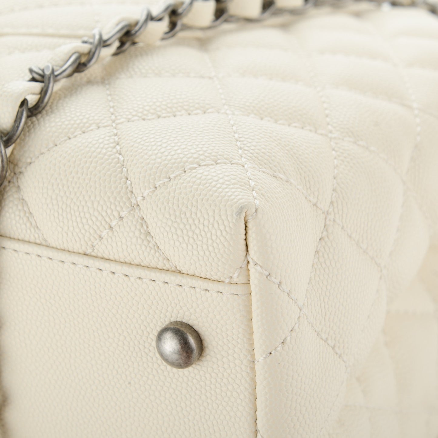 Caviar Lizard Quilted Medium Coco Handle Flap White