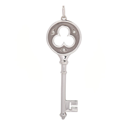 Tiffany 18K White Gold Diamond Clover Key Pendant 1 of 3