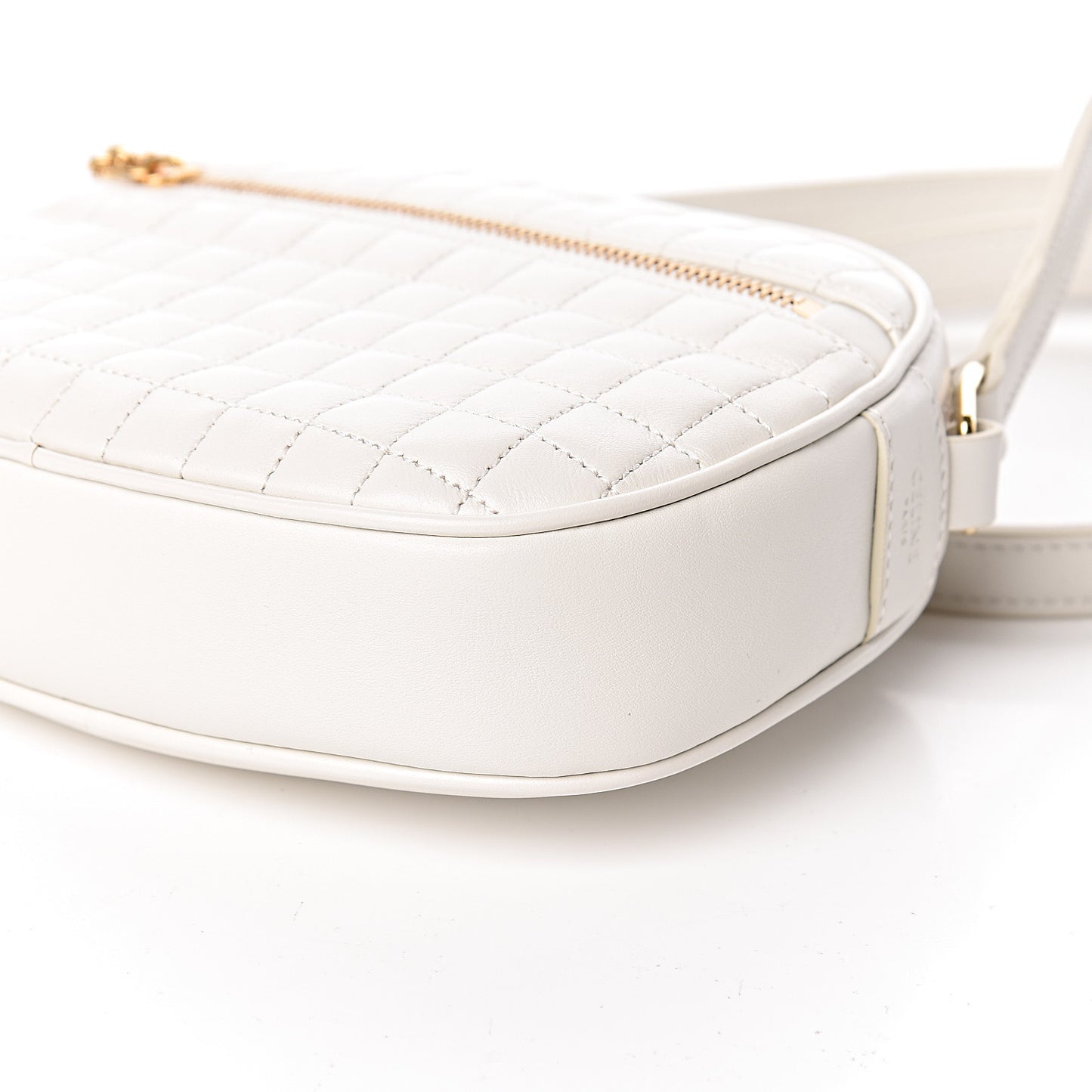 Calfskin Quilted Small C Charm Bag White