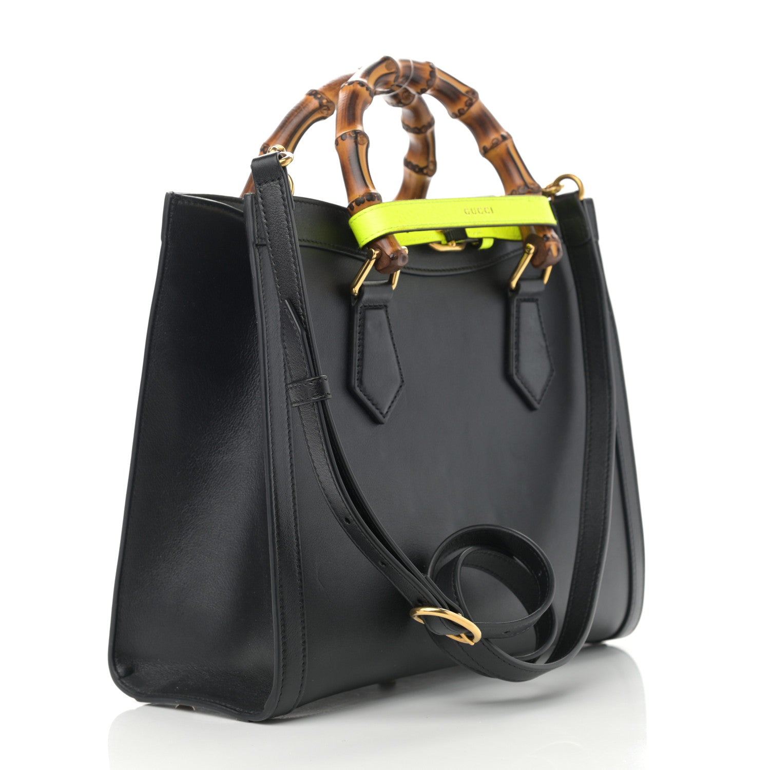 Gucci Calfskin Small Diana Tote Bag Black Yellow Fluo 3 of 14