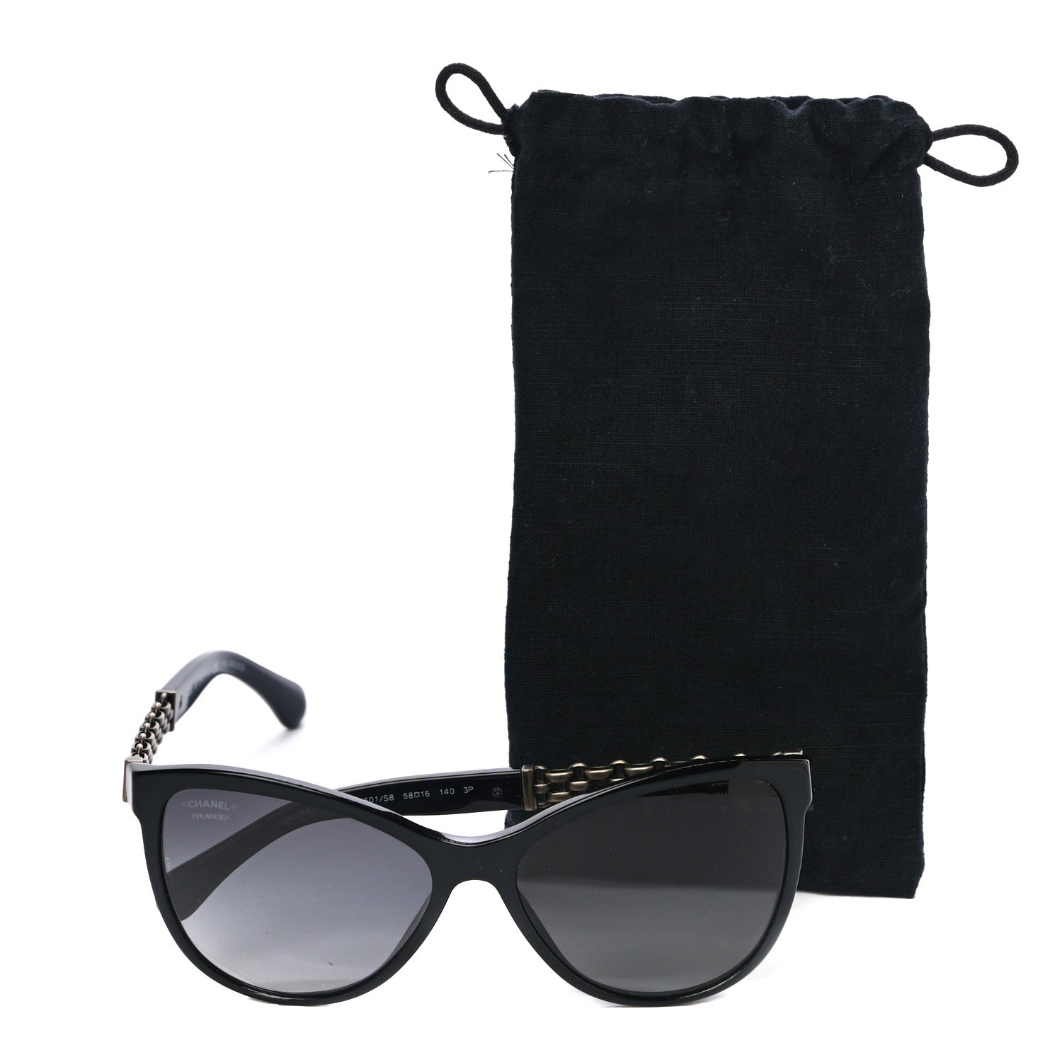 Chanel Acetate Polarized Cat Eye Chain Sunglasses 5326 Black 7 of 7