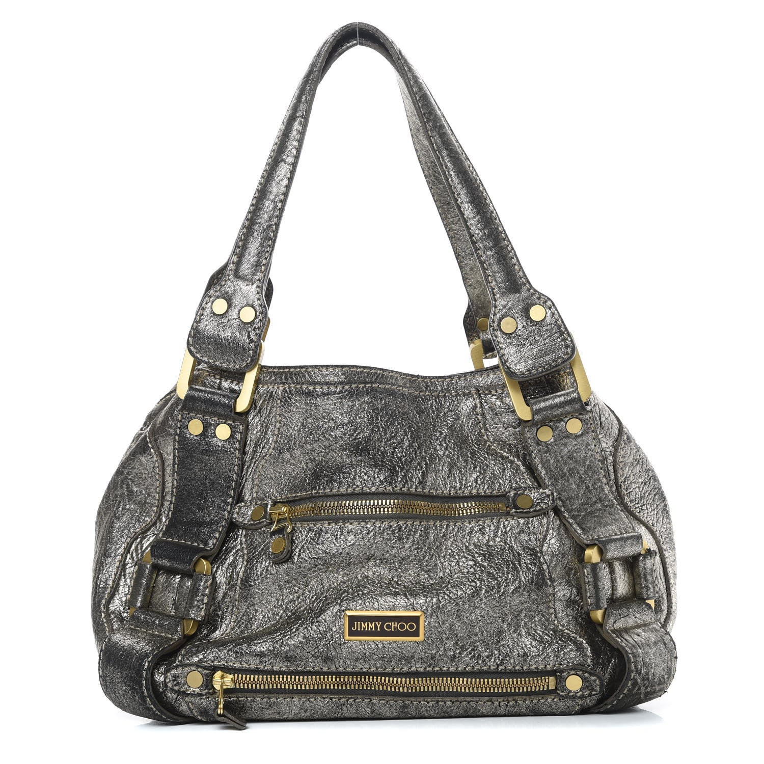Jimmy Choo Metallic Calfskin Mahala Tote Pewter 1 of 17